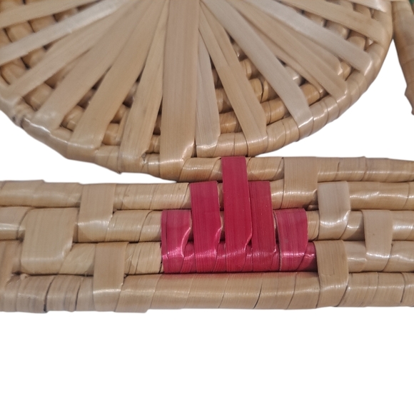 Vintage Straw Woven Square Trivets Set Of Four Pink Green Retro Boho - Picture 8 of 9